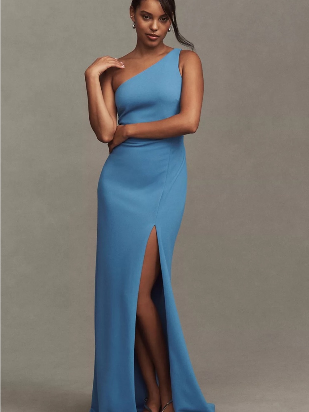 BHLDN One-Shoulder Sky Blue Evening Gown with Front Slit